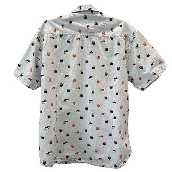 Creative Destruction Mens Sushi Print Shirt Large Short Sleeve Light Blue - Picture 4 of 6